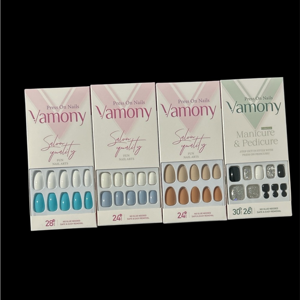 Vamony Press on Nails Salon Quality Fun Nail Art, No Glue Needed,  Pack of 4